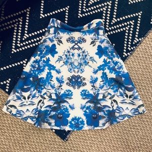 Blue and White Floral Prink Scuba Skirt